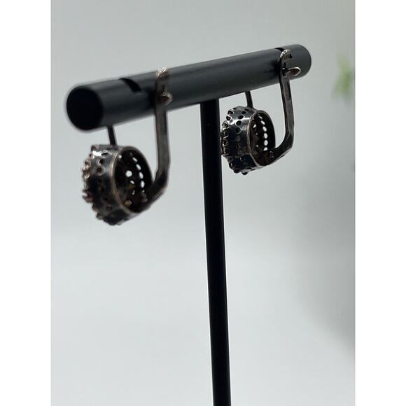 Vintage USSR Gilt 21k Gold Soviet Sterling Silver 875 Rock Crystal Earrings - Picture 12 of 16